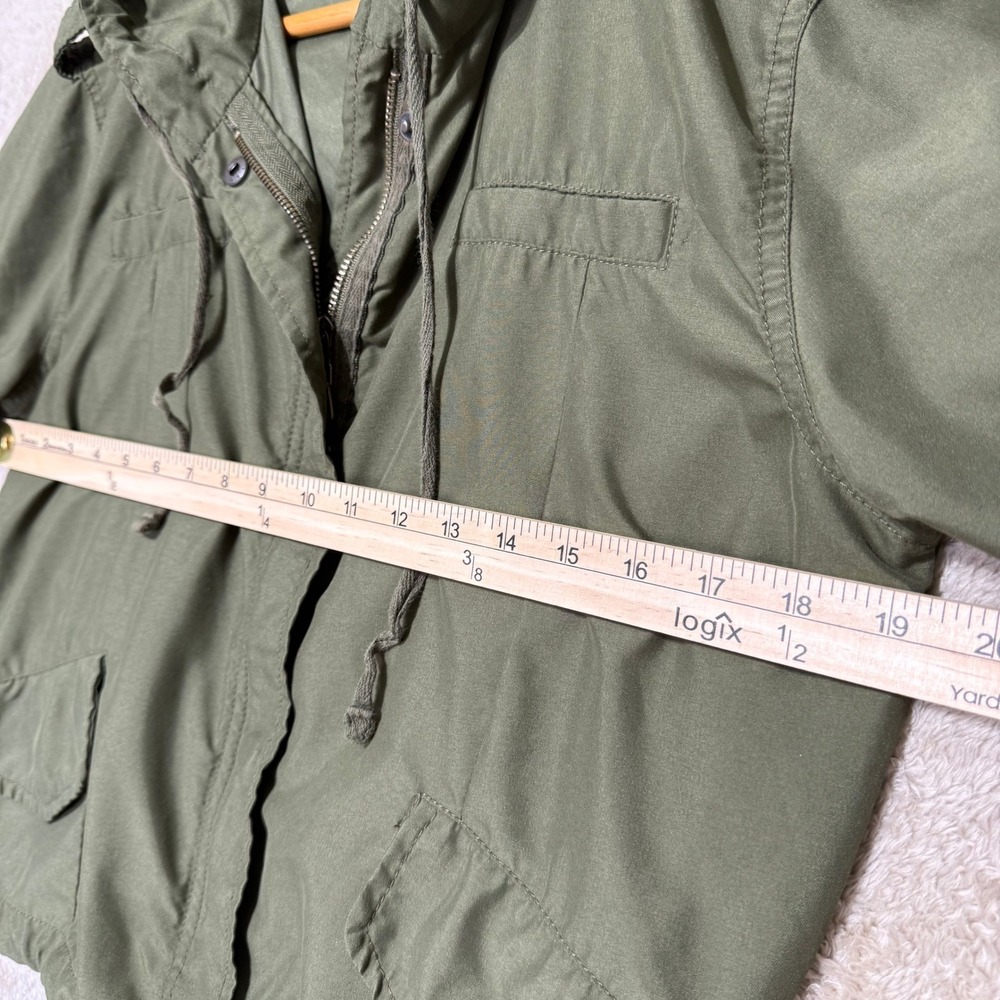 Forever 21 Utility Jacket Womens XS Olive Green Hooded Roll Tab Military Coat - Picture 12 of 13